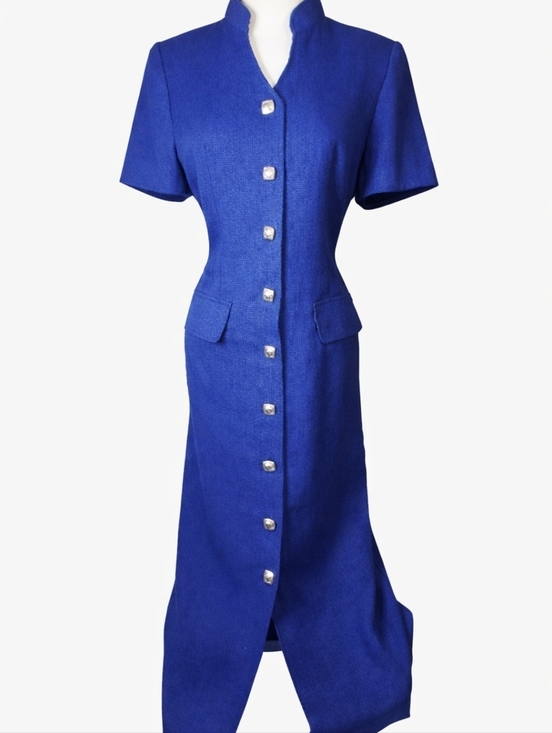 Vintage Dresses & Skirts - Vintage 90s Plaza South blue button-down  dress - size 8
